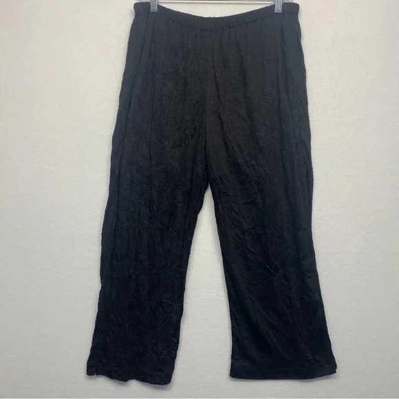 NWT Kathleen Sommers Black Pants Crinkle Wrinkle Crop Lagenlook L Pull On - Picture 1 of 6
